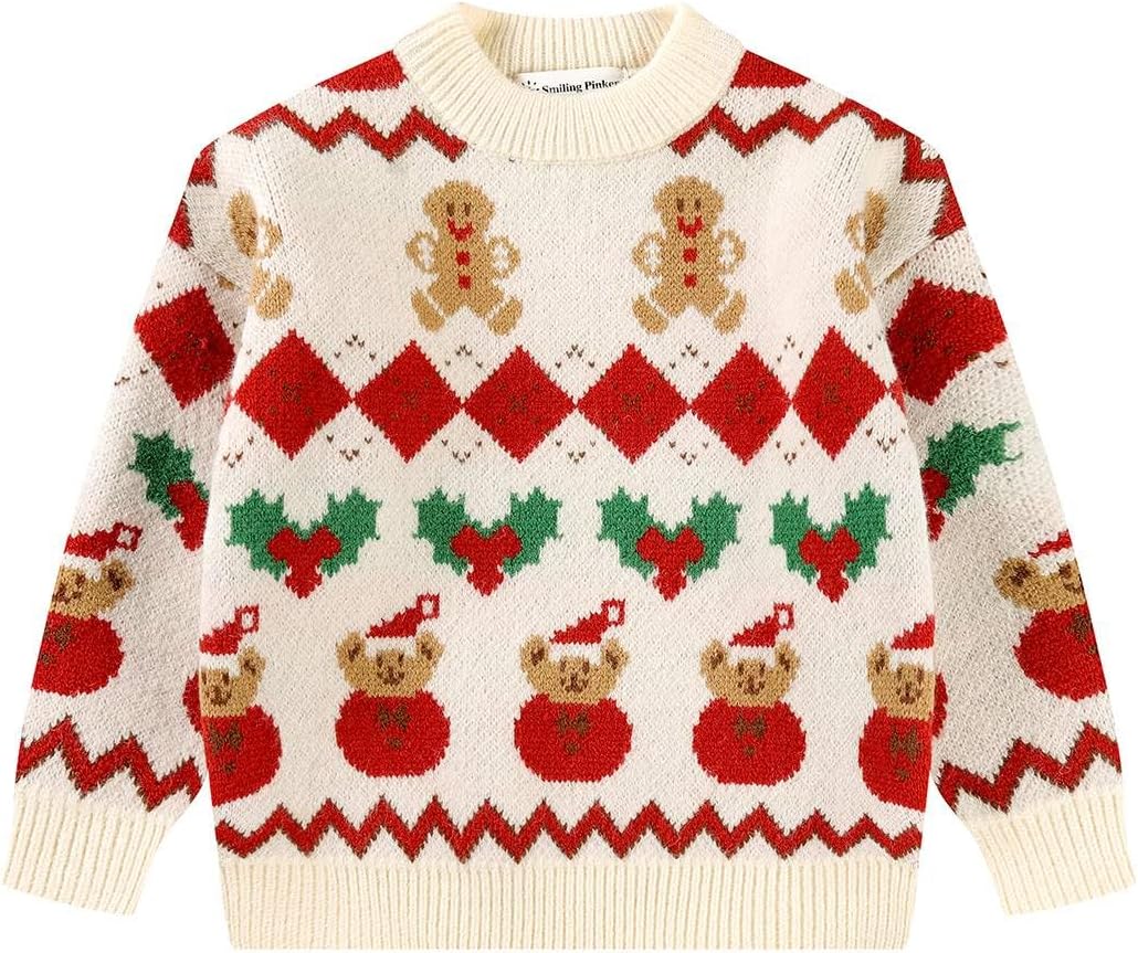 SMILING PINKER Girls Christmas Jumper Sweater Santa Claus Christmas Tree Reindeer Chunky Winter Knitted Pullover