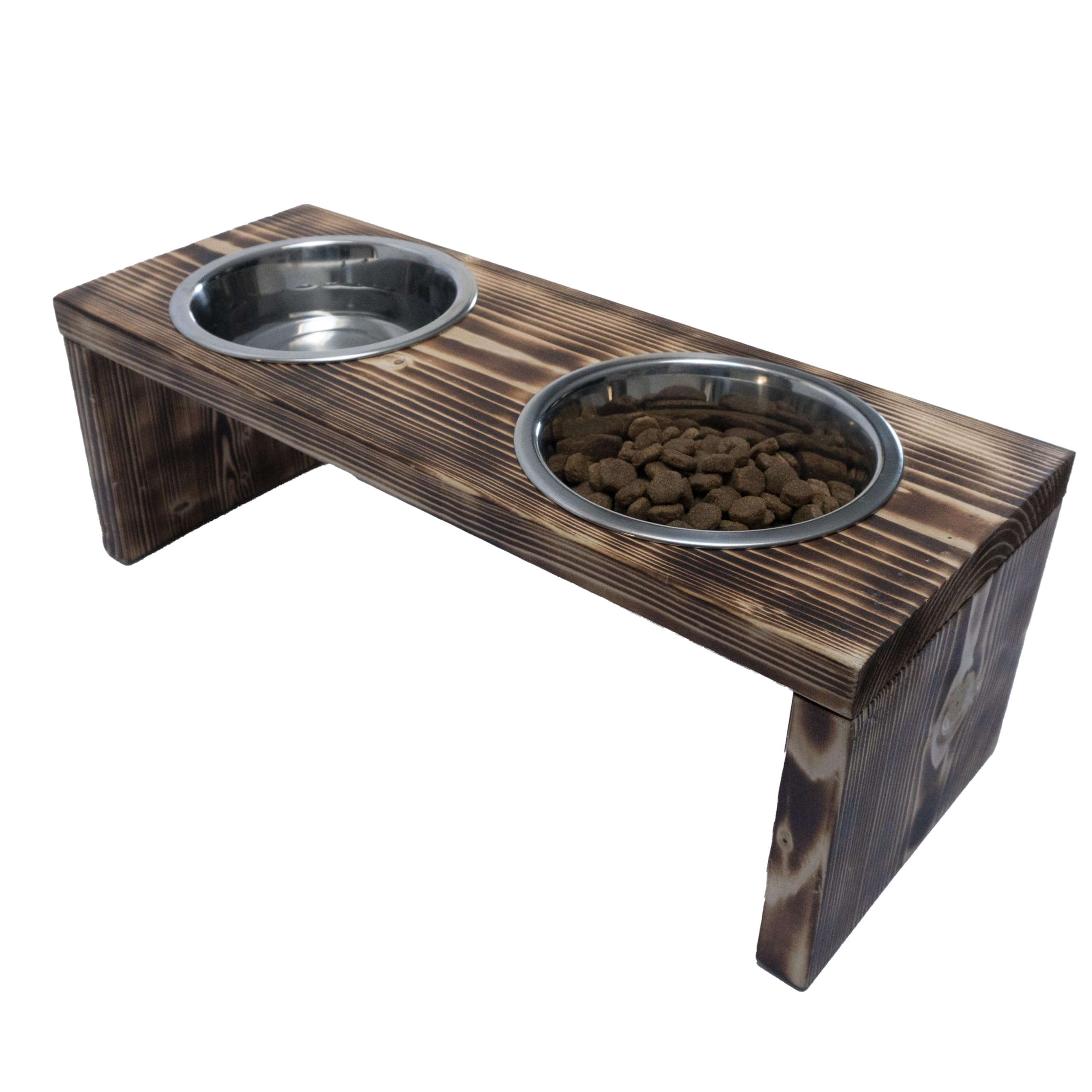 Futterstation Doppelnapf Pet Diner Holz Ständer Hundenapf Katzennapf Hundebar Futterbar handgefertigt 50 x 19,5 x 17,5 cm 0,9 L