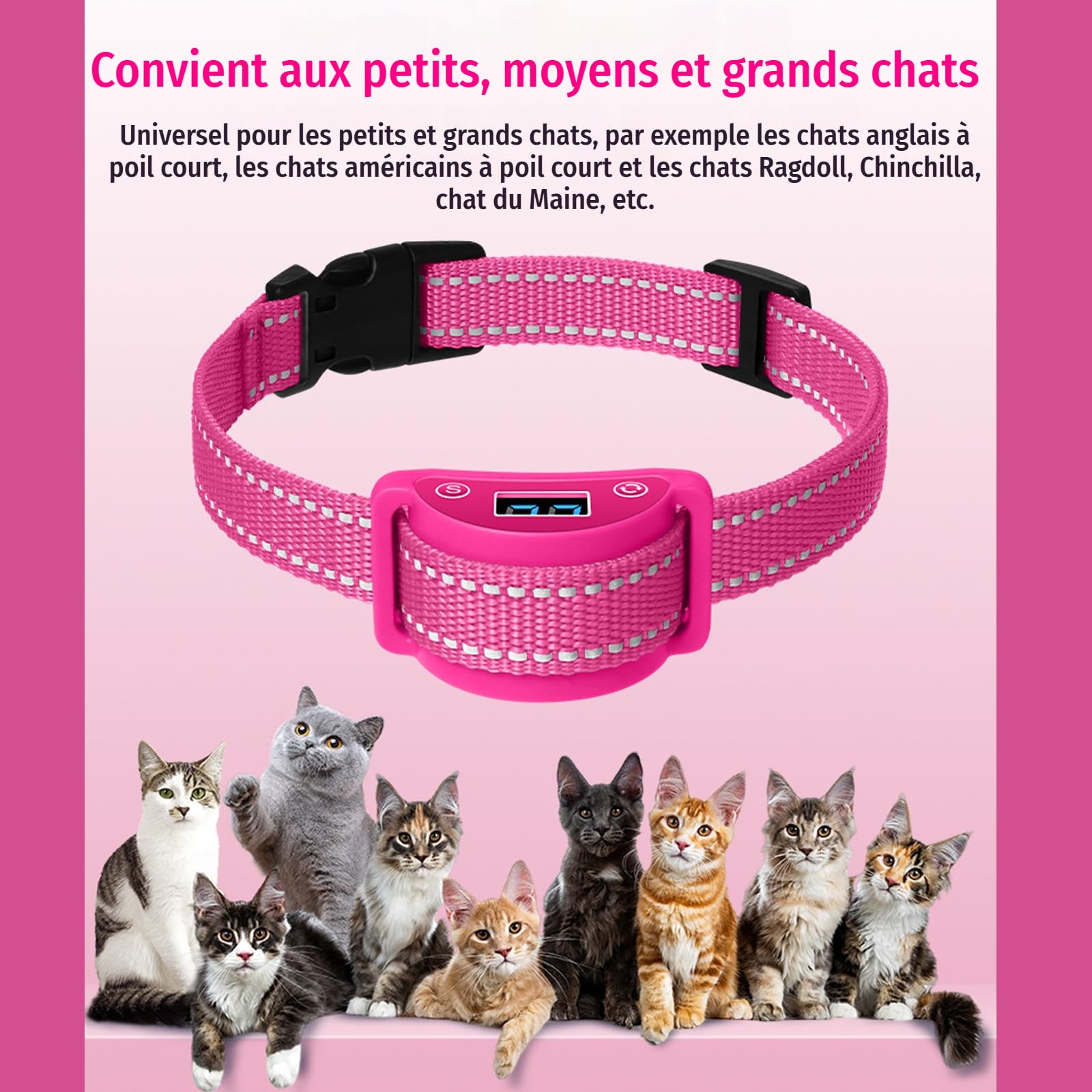 Collier Anti-Aboiement pour Chat 2 Modes Ajustables Rechargeable Taille Ajustable Collier Anti-Aboiement pour Chat