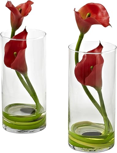 Miniatura 1 de Nearly Natural 1390-RD-S2 - Juego de 2 calas dobles con cilindro, color rojo