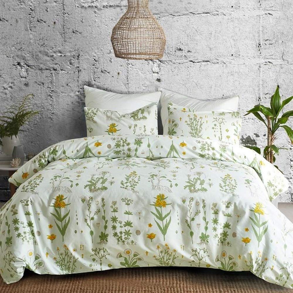 OKJK Farmhouse Style Green Plant Flowers Bedding Sets,King Queen Flower Duvet Covers, with Pillowcase (King 264x229cm)