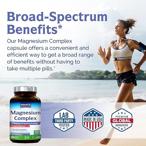 Miniatura 5 de Innate Vitality Complejo de magnesio 240 cápsulas veganas, 4 formas glicinato de magnesio, malato, citrato, óxido  Apoya la energía, la salud ósea y