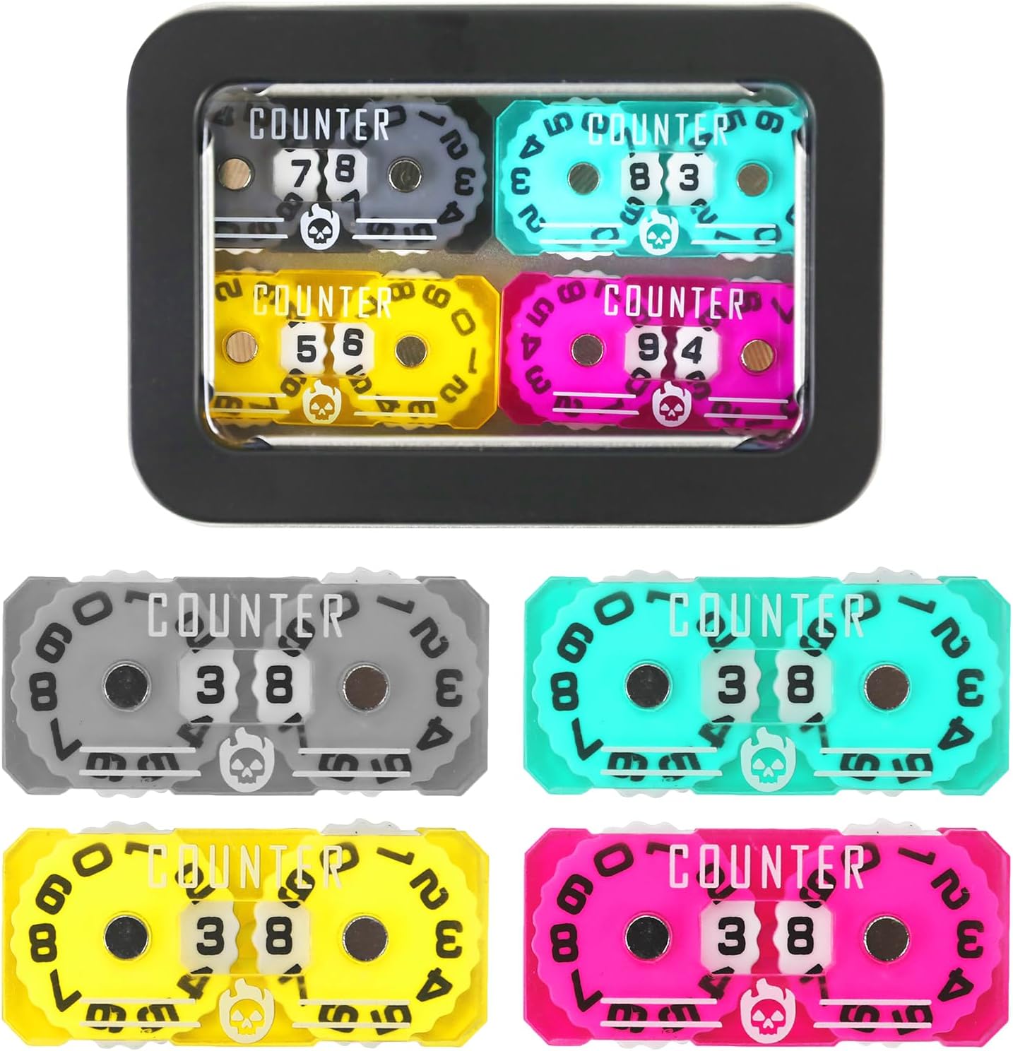 SIXPOINTS 4PCS Twin Digits Life Counters Health Tracker Compatible with Magic The Gathering Commander Deck, LCG/RPG/D&D/MTG/CCG/TCG Gaming Table Games