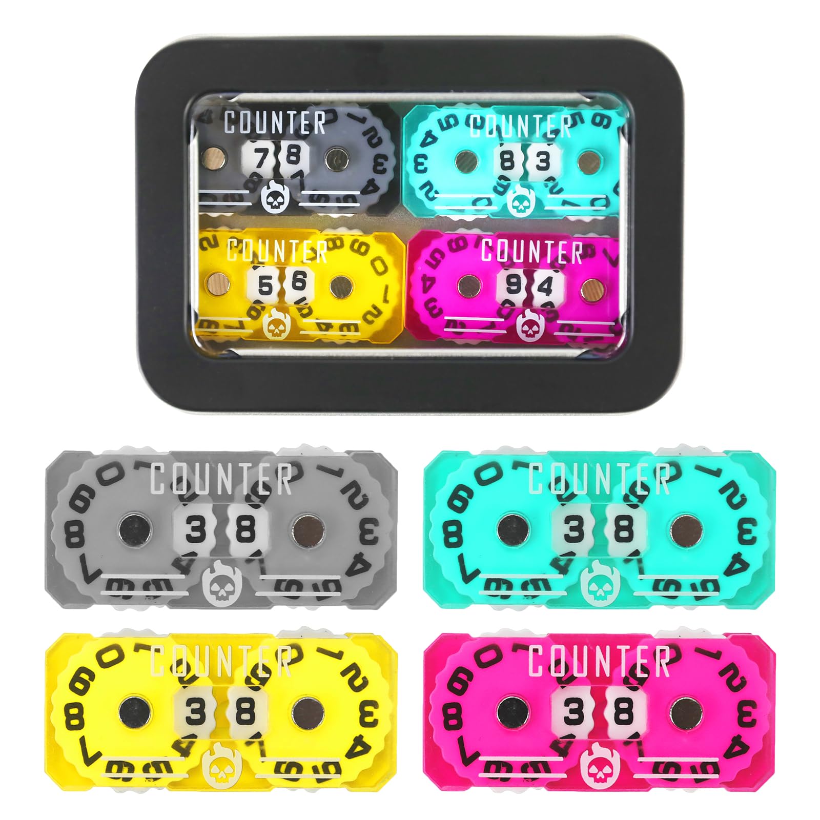 SIXPOINTS 4PCS Twin Digits Life Counters Health Tracker Compatible with Magic The Gathering Commander Deck, LCG/RPG/D&D/MTG/CCG/TCG Gaming Table Games