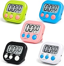Druuzyl Stopwatch Timer 5 Pieces Kitchen Timer, Magnetic Children's Timer with Large LCD Display, Stopwatch and Digital Alarm Countdown Timer for Baking, Baking, Oven