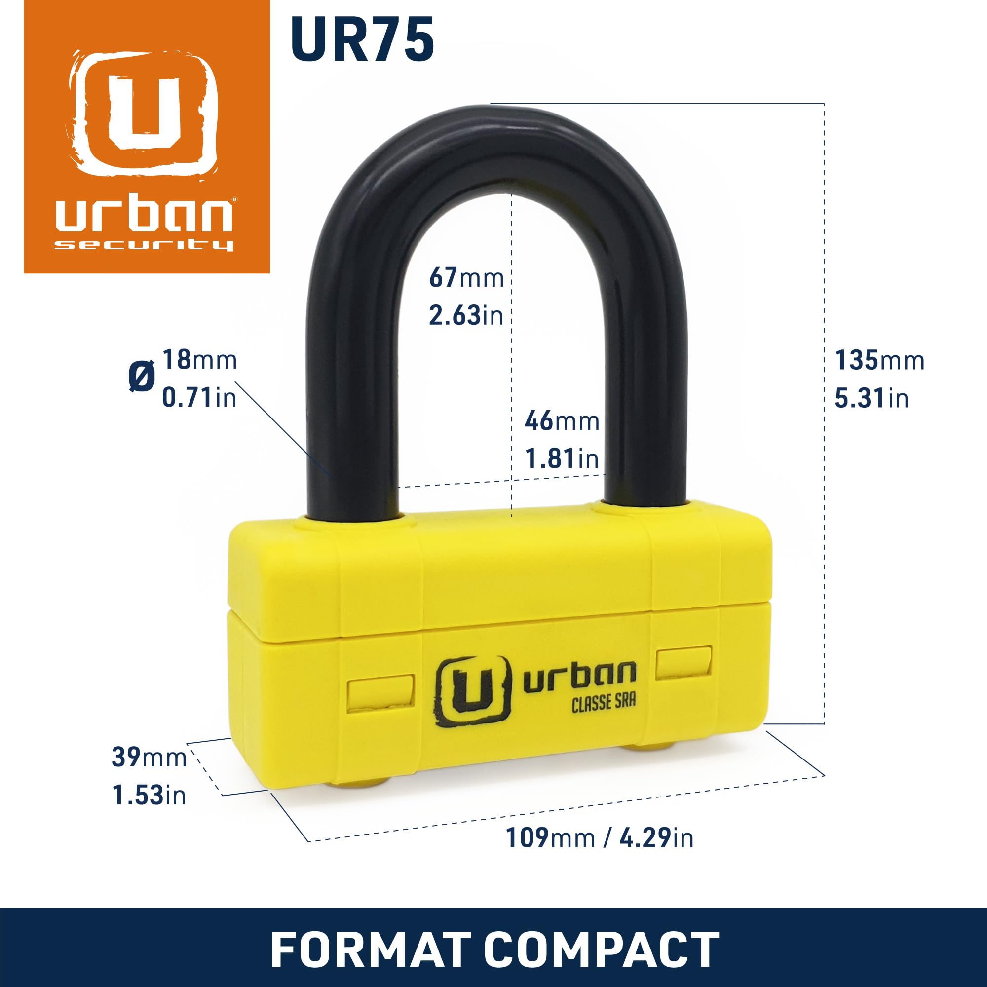 URBAN UR74120L Antivol Moto Homologué SRA, Mini U 18mm + Chaîne Haute Sécurité Acier Cémenté 13,5mm Testée Contre Coupe-Boulons, Multifonction Bloque Disque + Chaîne 120cm Lasso +Polyvalente