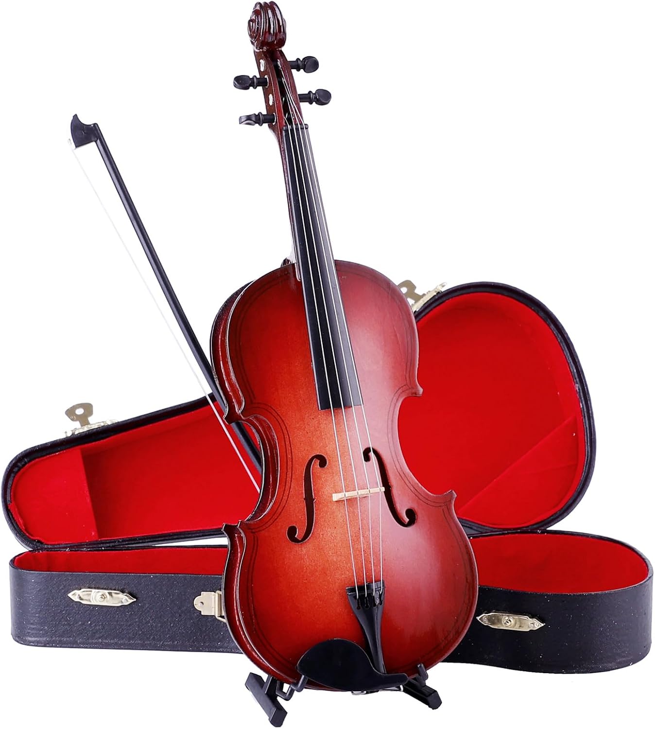 Wooden Miniature Violin Replica with Stand, Bow and Case Collectible Decor image 5