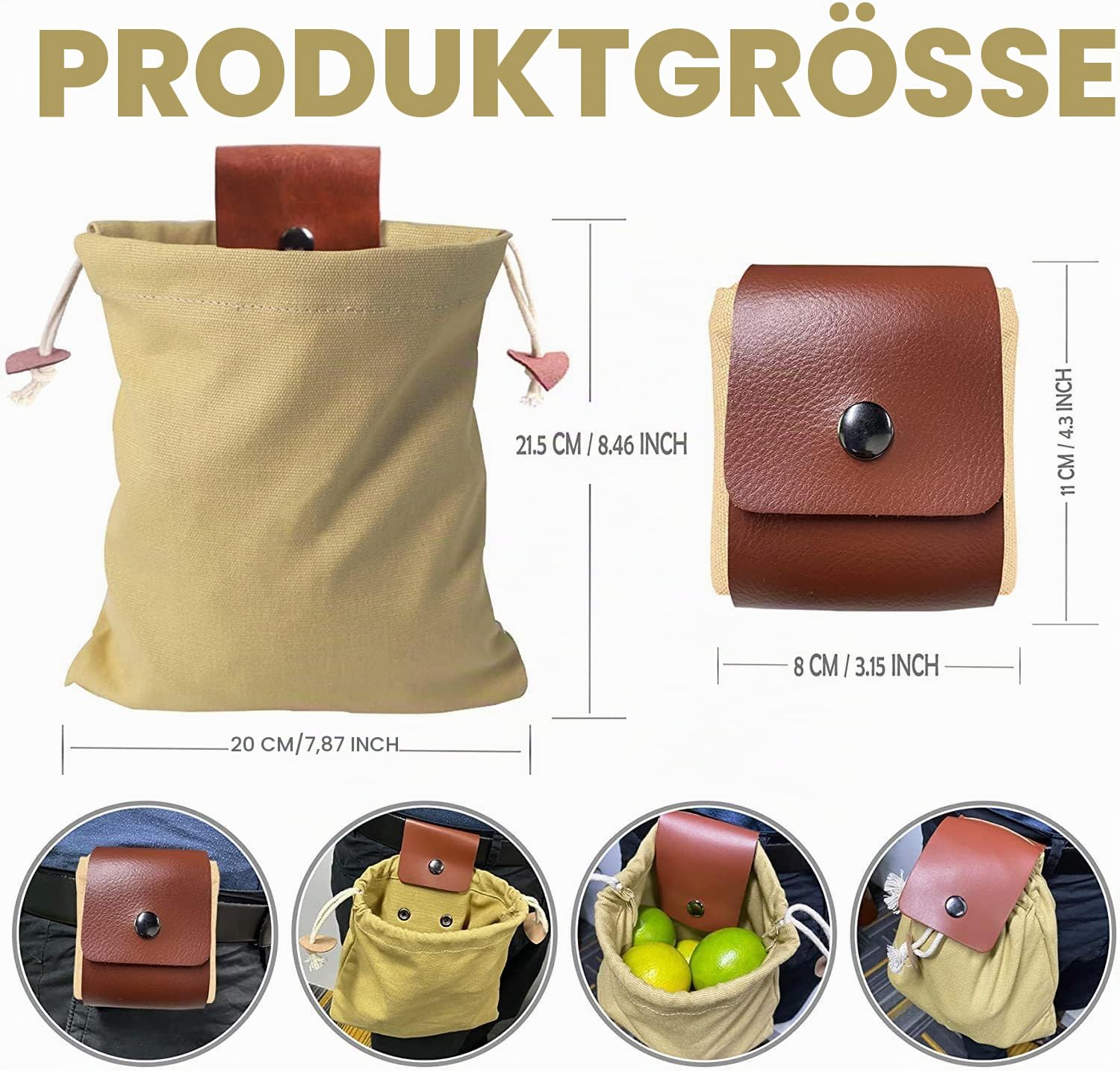2 Stück Faltbare Canvas Leder Foraging Pouch, Bushcraft Pilz Tasche, Tasche für Futtersuche, Pilz Sammeltasche, für Futtersuche Bushcraft Ausrüstung (Black/Khaki)