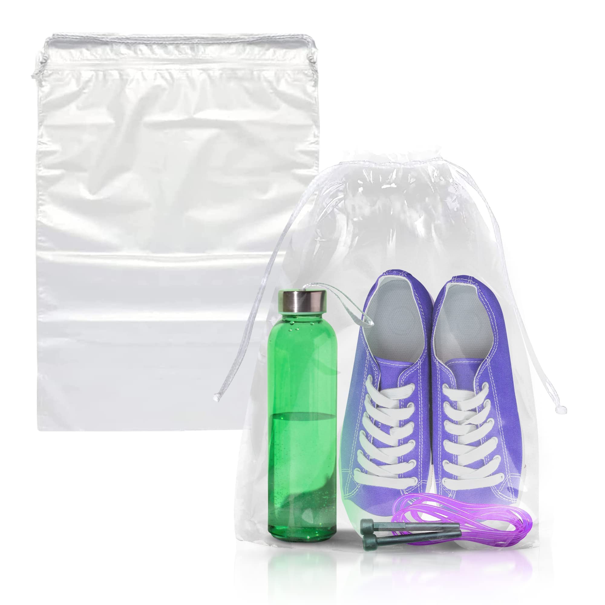 PUREVACY Clear Plastic Drawstring Bags, 9 x 12 Inches. Pack of 50 2-Mil Polyethylene Travel Bag for Shoes. Clear Drawstring Bag with Strong Cotton