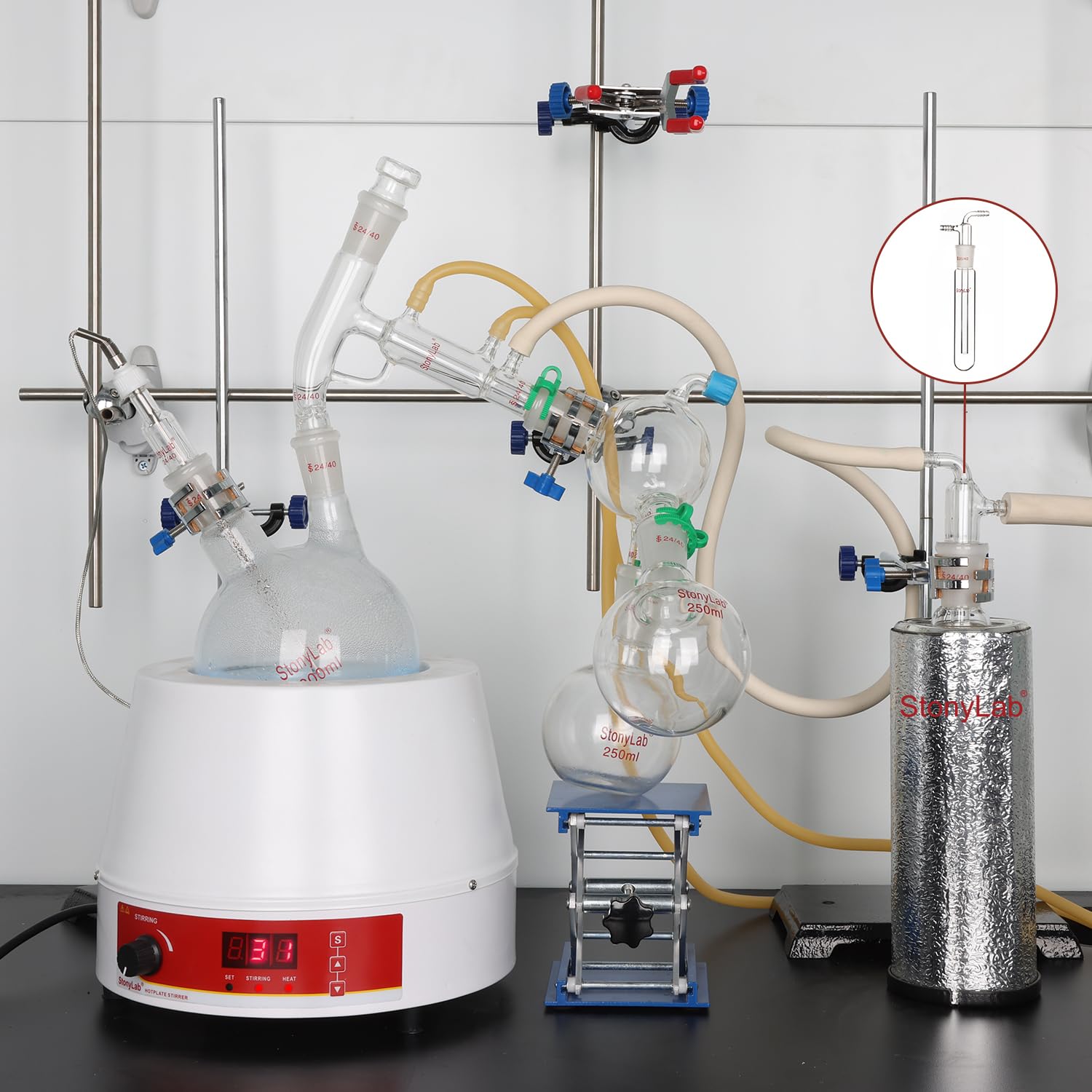 Trappole per vuoto da laboratorio in vetro borosilicato con giunto standard 24/40, lunghezza 200 mm