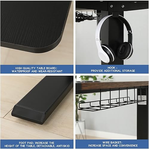 Miniatura 29 de Escritorio eléctrico de pie de altura ajustable, escritorio de computadora de pie sentado de 55 x 24 pulgadas, mesa de escritorio de pie para Negro
