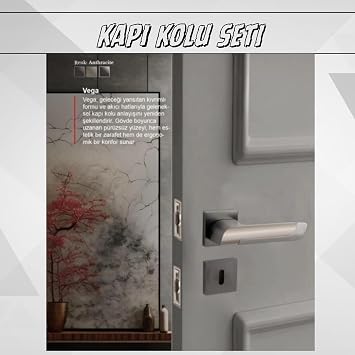 KAZİEN Vega Model Kare Rozetli Kapı Kolu Ve Tüm Bağlantı Ekipmanı Dahildir (Nikel Saten, Oda-Salon-Ofis)