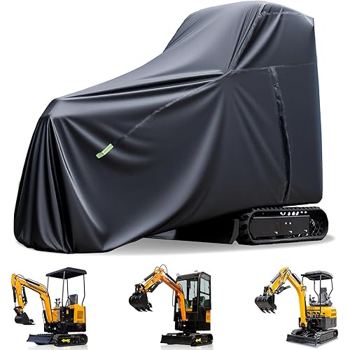 Mini Excavator Cover Fit for Bobcat/Kubota/John Deere/Yanmar/Takeuchi 0.8-1.8 Tons Diggers, Waterproof Snow Sun Rain Dust Protection Excavator Cover with Zipper Door & Reflective Strips