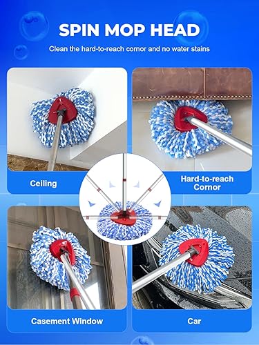 Miniatura 5 de Cabezal de repuesto para fregona O Cedar RinseClean, base de mango de repuesto para trapeador giratorio compatible con O-Cedar, 2 repuestos de mopa