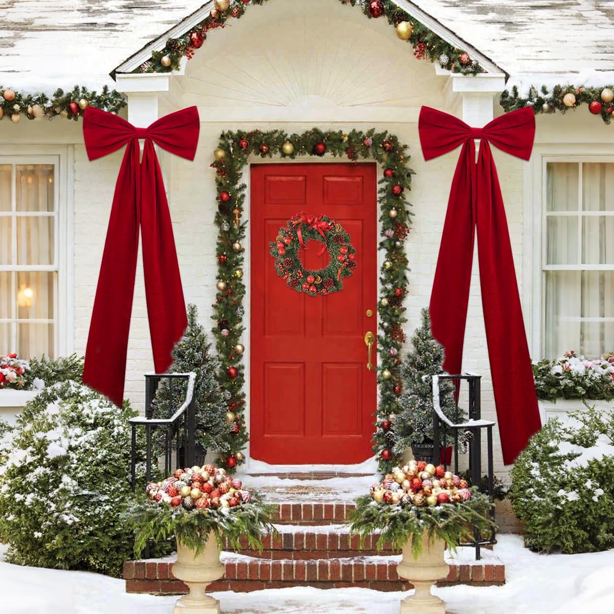 Extra Large Red Velvet Bows Christmas Tree Topper 20 x 71 Inch Big Bows with Long Streamers lazos para arbol de Navidad for Room Backdrop Wall Home Xmas Holiday Porch Decor, Deep Red