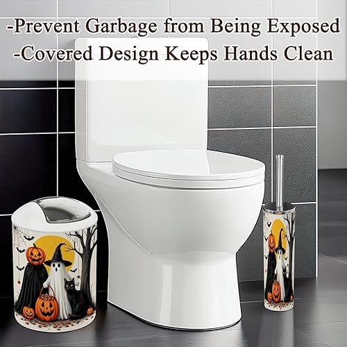 Miniatura 3 de Juego de accesorios de baño, 6 piezas, brujas rústicas, fantasmas, calabazas, gato negro, calabaza, fantasma, bruja, soporte para cepillos de