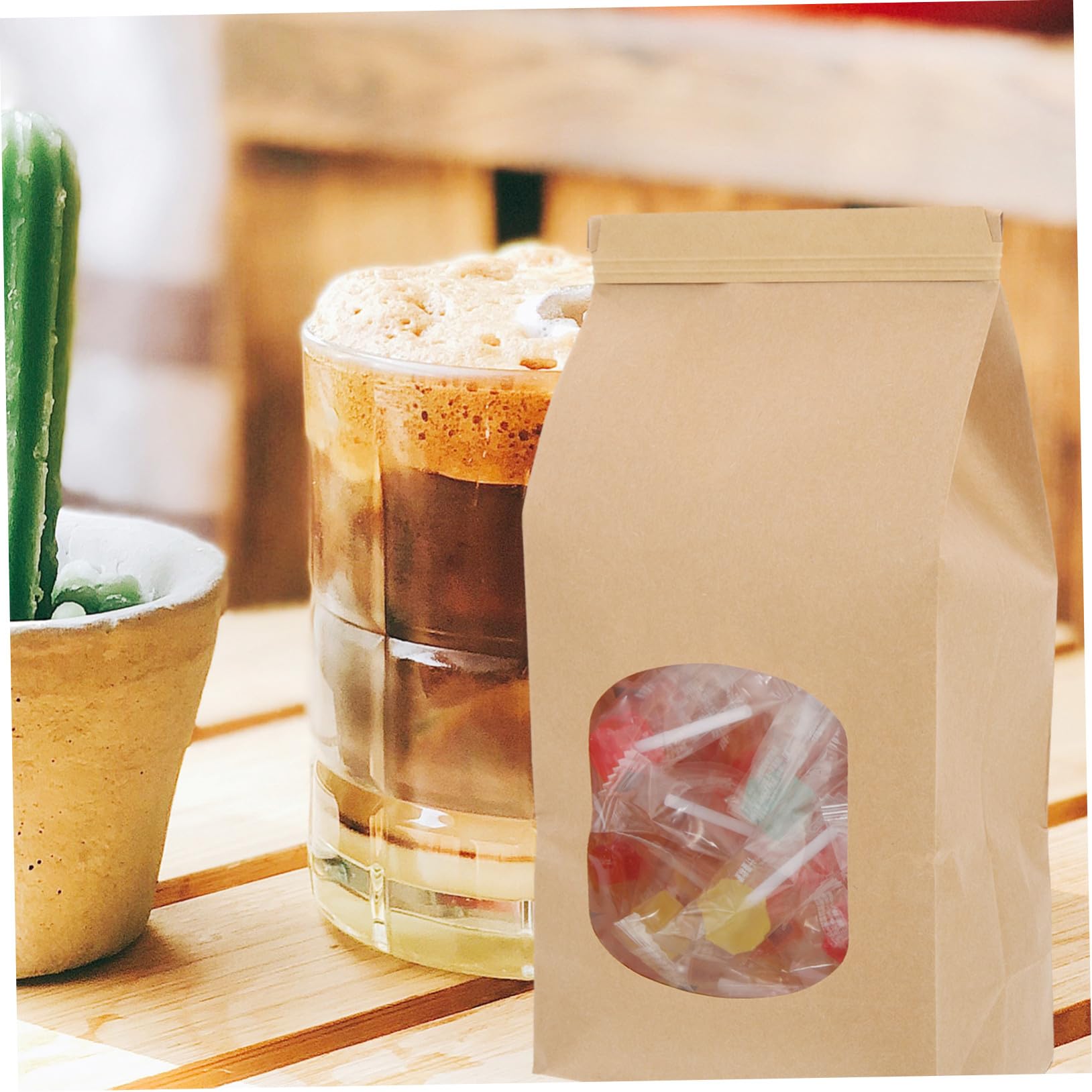 INOOMP 100 pièces Papier Kraft pour Biscuits avec Fenêtre Fermeture Sécurisée Sacs Emballage Anti-huile pour Pâtisserie Adaptés pour Usage Domestique et Commercial