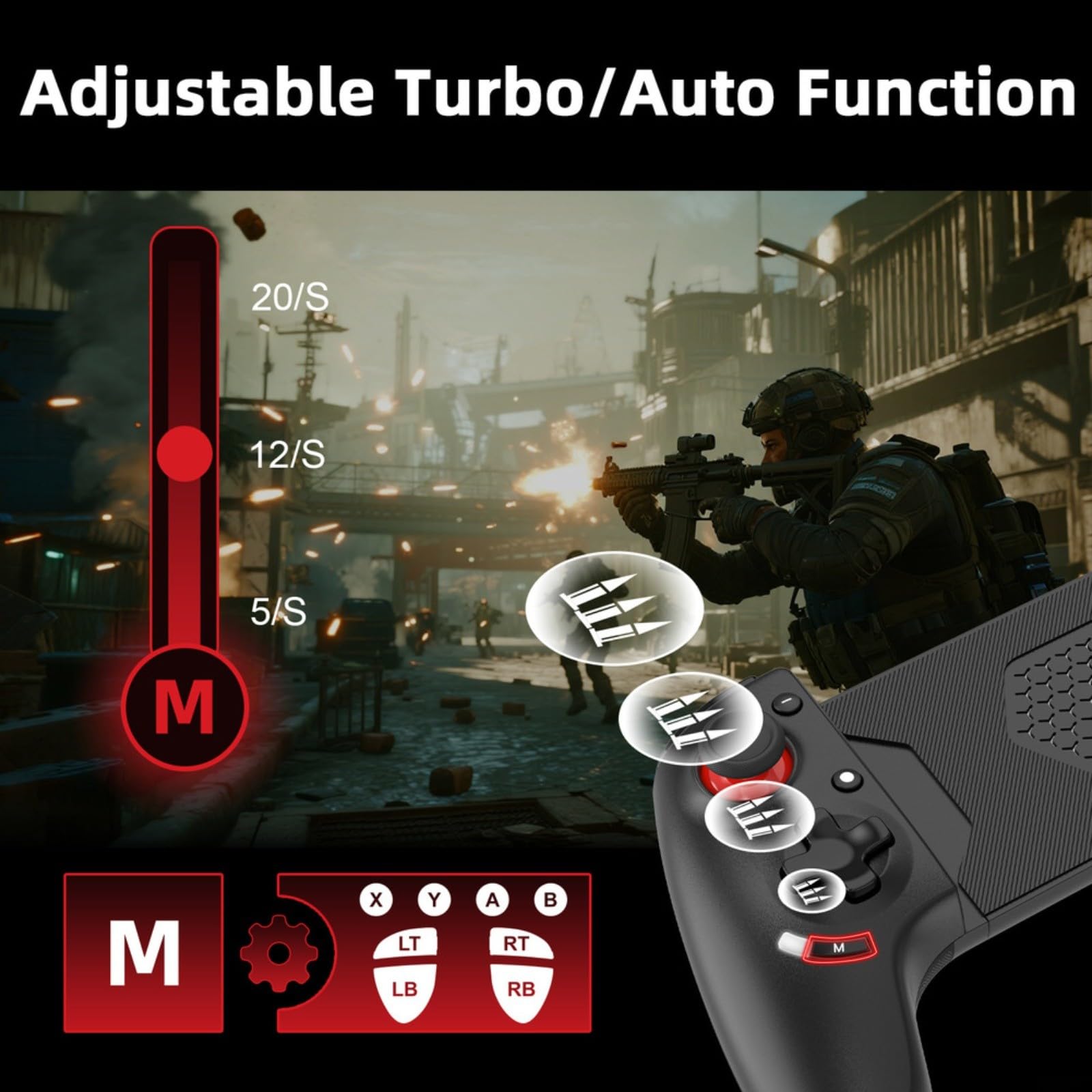 Controller da gioco mobile wireless con joystick effetto Hall, batteria 15H, pulsanti a doppia vibrazione e macro, compatibile con Switch 2/1, PC e riproduzione remota, nero