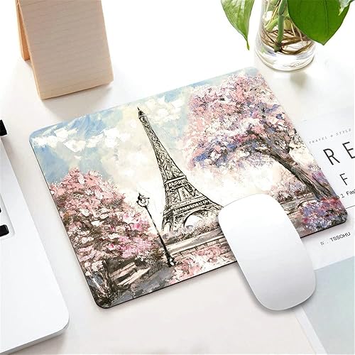 Miniatura 5 de Alfombrilla de mouse rectangular París Torre Eiffel, amante romántico, diseño personalizado con textura de flor rosa, alfombrilla de mouse lavable,