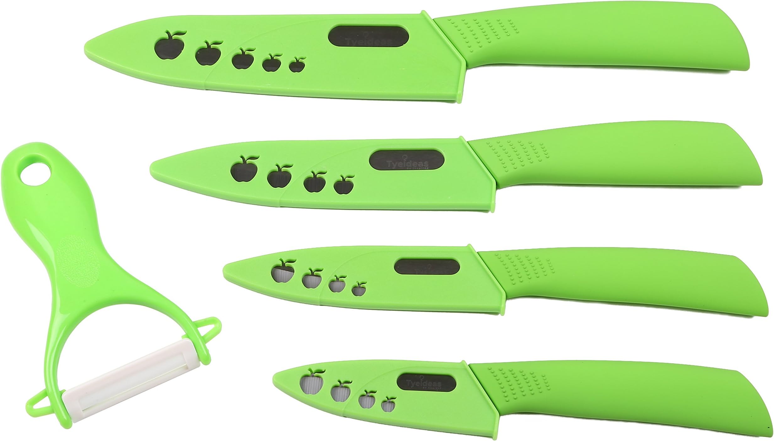 Kitchen Cutlery Ceramic Knife Set - (Green) with Sheaths Vegetable Peeler and Giftbox - by Tyeideas