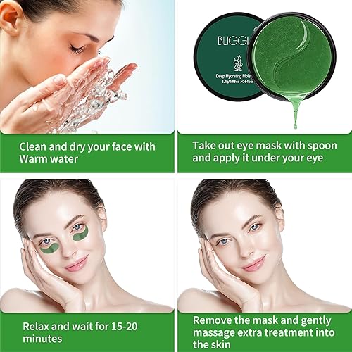 Miniatura 4 de Parches para debajo de los ojos (64 piezas) - Máscara de ojos de té verde con ácido hialurónico, cuidado de los ojos refrescantes para ojos