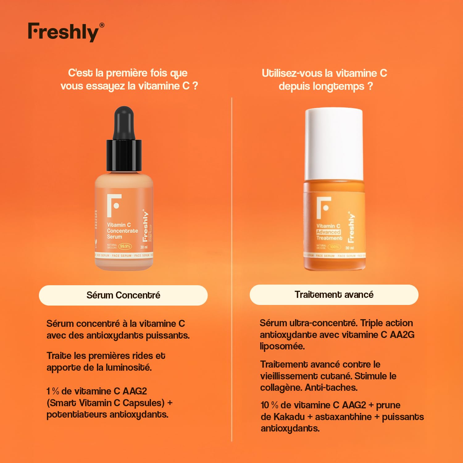 Freshly - Sérum Visage - Antioxydant avec Vitamine C et Extraits Naturels - Apporte Éclat et Fermeté - Convient aux Femmes Enceintes et aux Peaux Sensibles - Formule 99,9% Naturelle - 30 ml