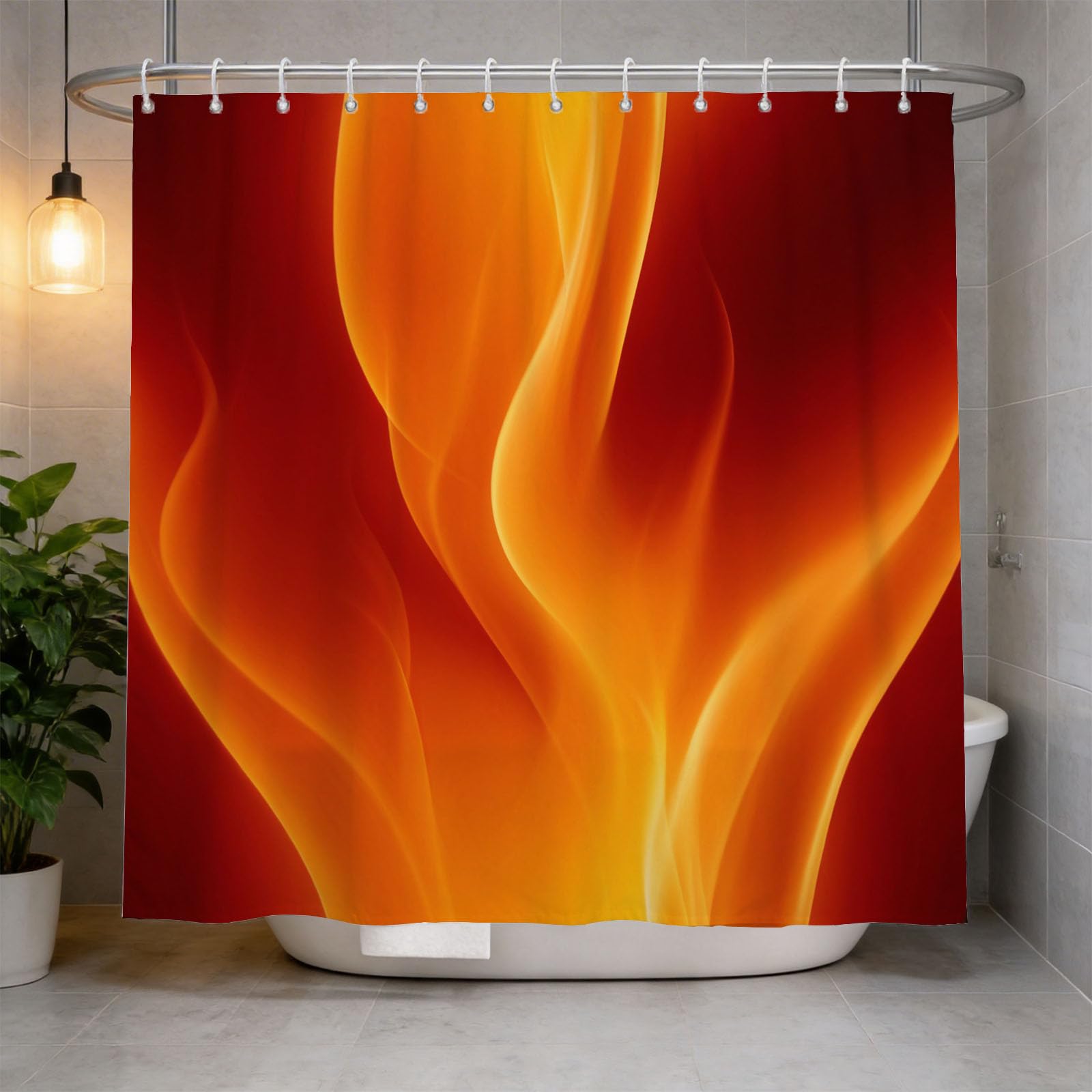 Hongduo 3D Chic Flame Shower Curtain for Stalls Bathtubs Minimalistic Bathroom Decor Shower Curtain Set Polyester Fabric Waterproof 120x180cm/48X71 Inch with Hooks