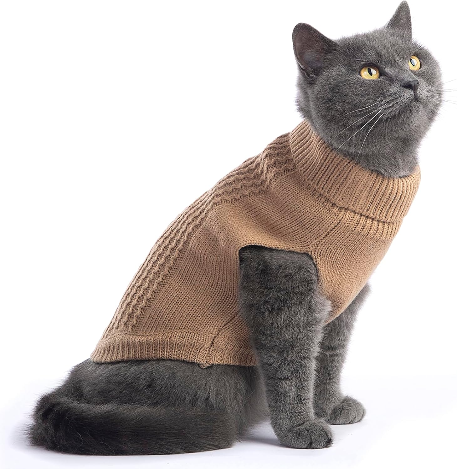 Cat Sweater Stretchy,19 Colors,6 Sizes,Snug Winter (Khaki, Small, Vest)