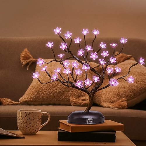 Lámpara Lightshare con forma de bonsái de cerezo en flor con 36 luces LED, de 16 pulgadas, para decoración del hogar, a batería