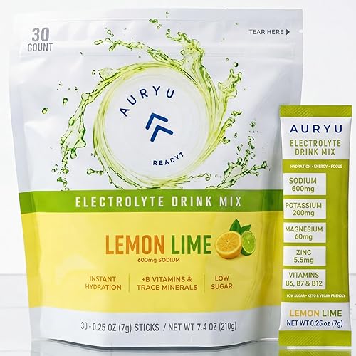 Electrolyte Drink Mix Lemon Lime Flavor, 30 Stick Packs, B