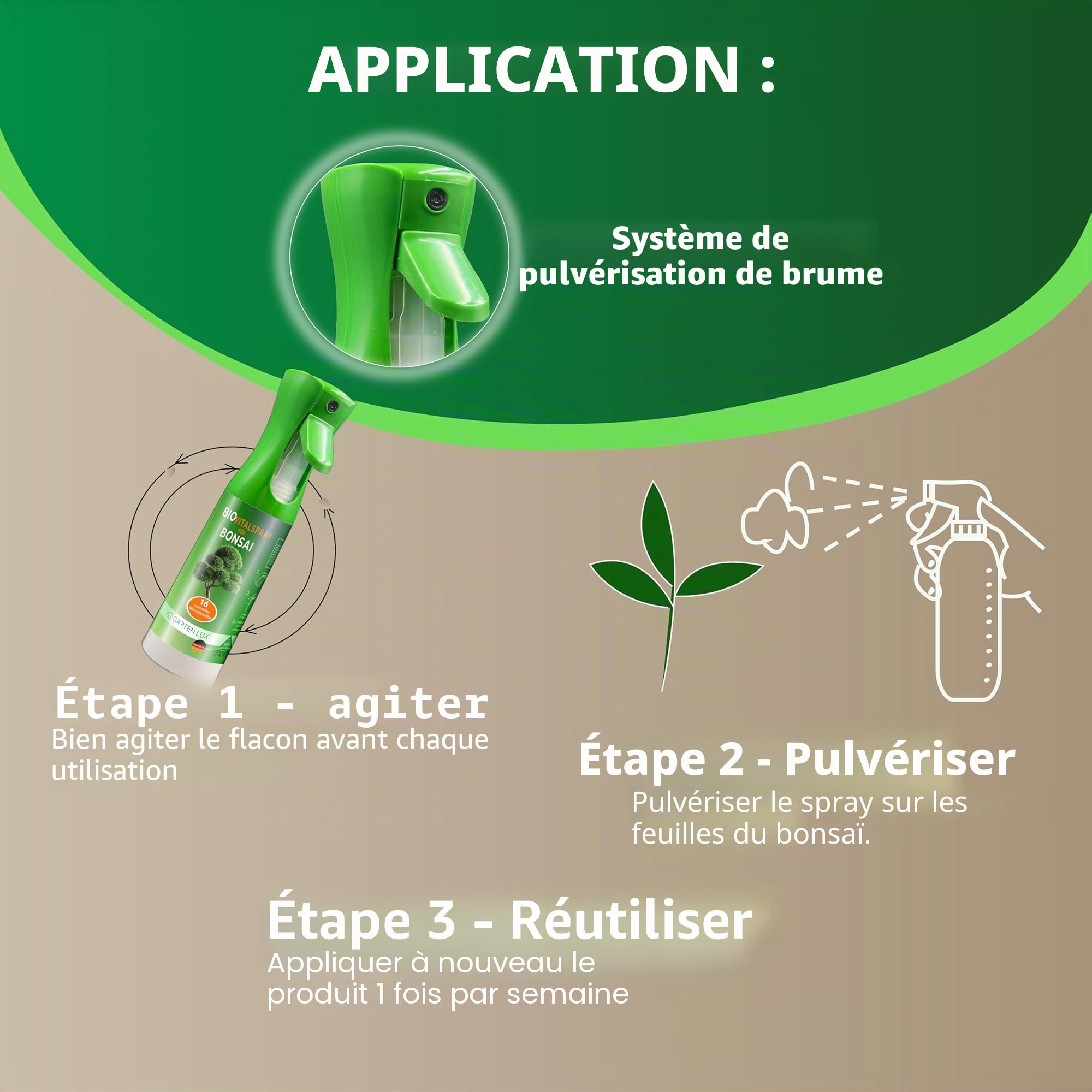 Garten Lux Spray bio Vital pour feuilles de bonsaï 300 ml 16 oligo-éléments