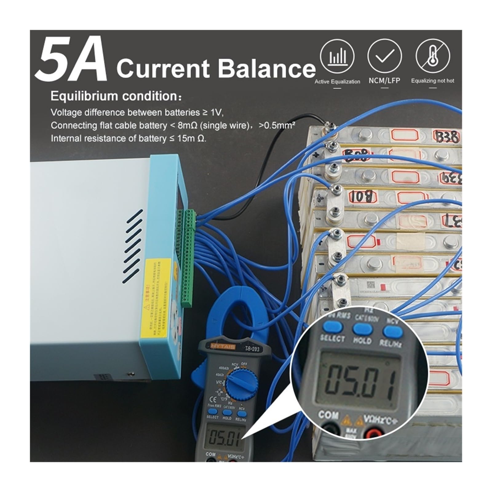 Tester per batterie, 5A Analizzatore digitale capacità batteria | Offre test di tensione, analisi della capacità; ideale per manutenzione e diagnostica delle batterie.