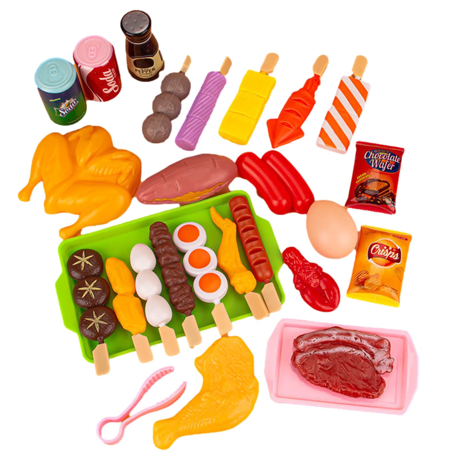 27pcs BBQ Toy | Play Grill | Barbecue Toy Food | Realistic Kitchen Educational Pretend Role Set | for Boys Girls Kids Home Playroom Nursery Backyard Kindergarten Preschool Party Gift