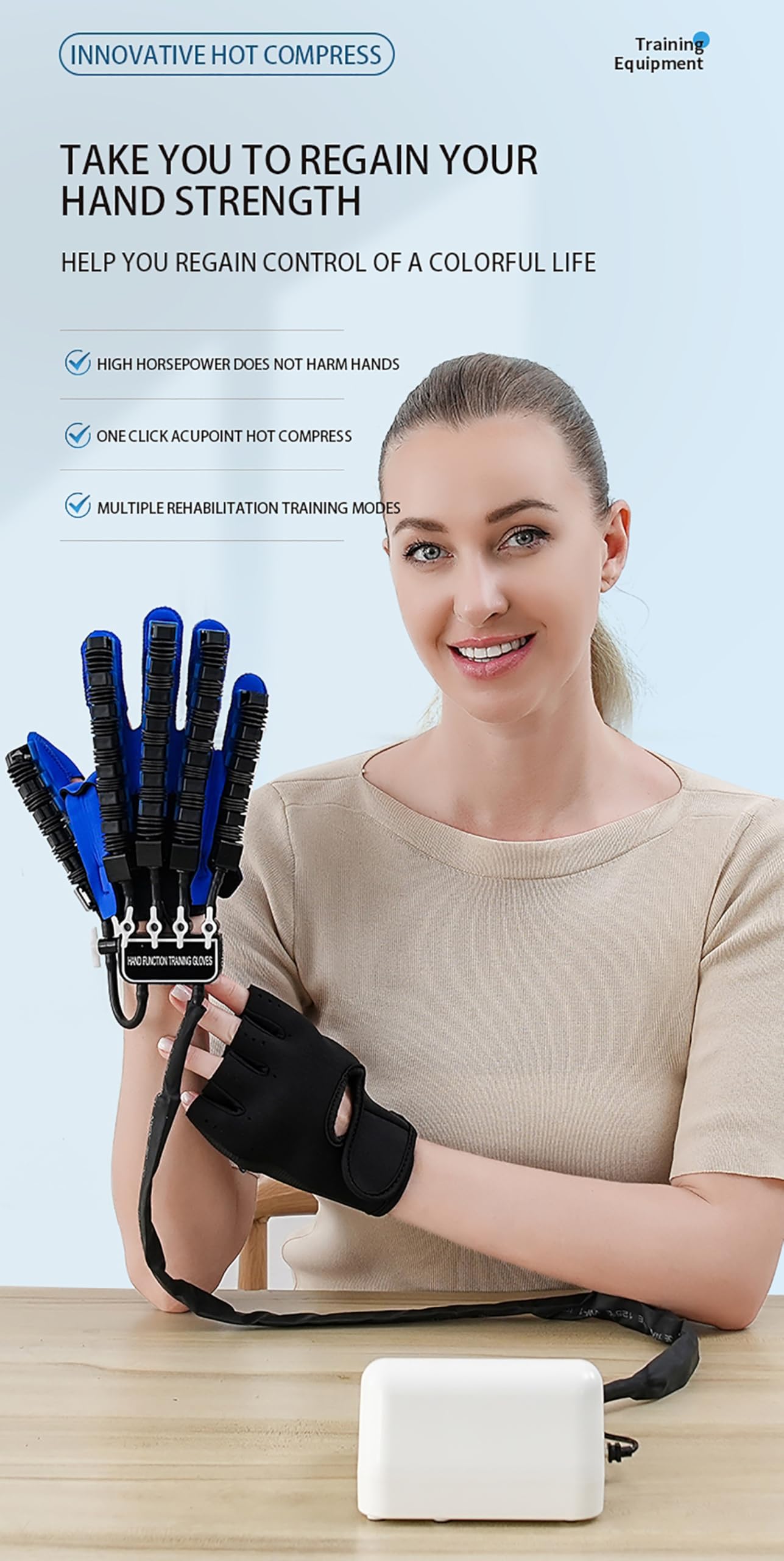 Gant Robot de rééducation, équipement de thérapie pour Les Doigts de la Main Droite et Gauche, Vitesse et Force réglables, avec entraînement par compresses Chaudes