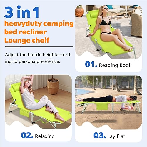 Miniatura 4 de Silla de bronceado resistente 3 en 1 con orificio facial ajustable de 5 posiciones, tumbonas plegables portátiles y planas para tomar el sol al aire