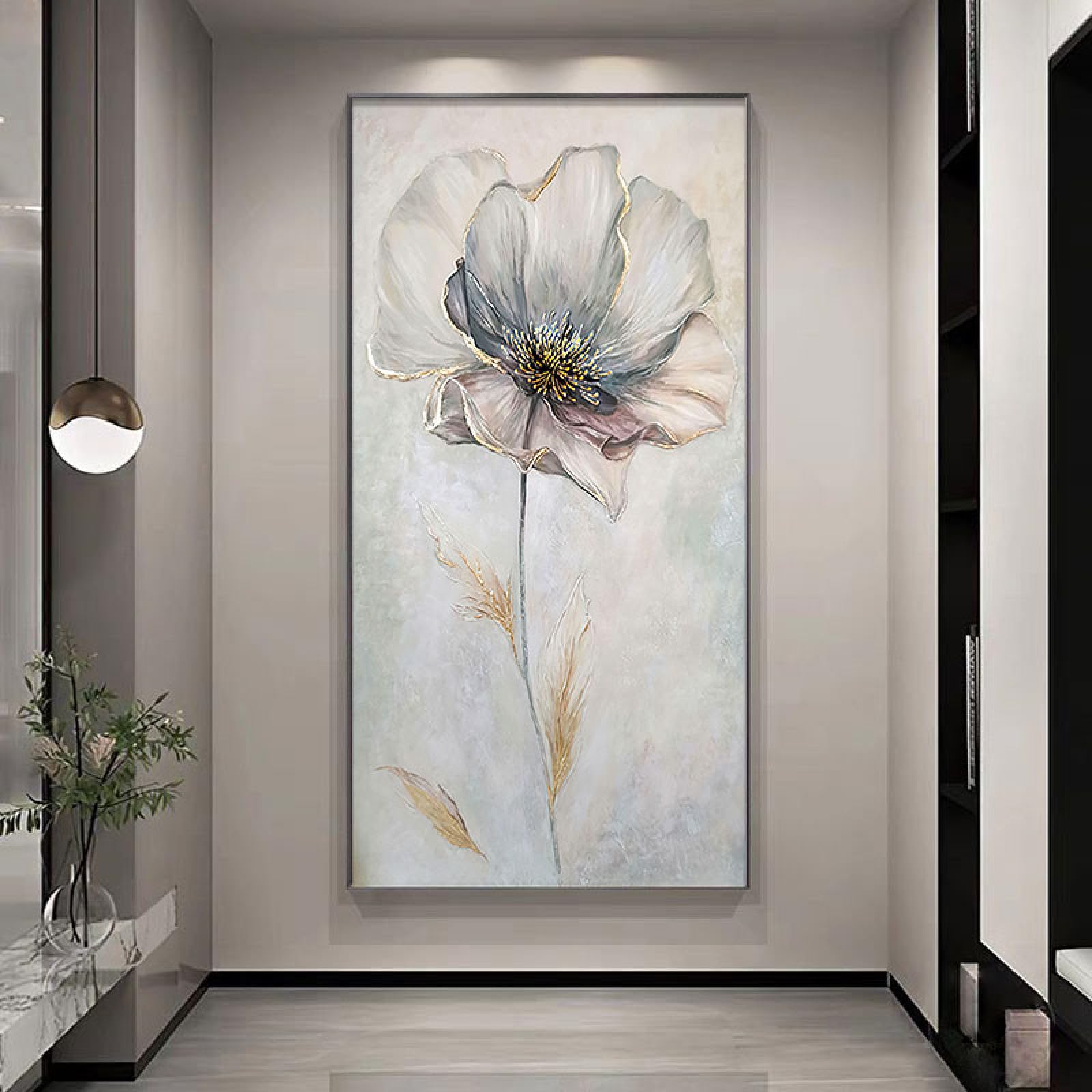 Texture de fleurs en relief et style abstrait sur cette grande peinture à l'huile faite main