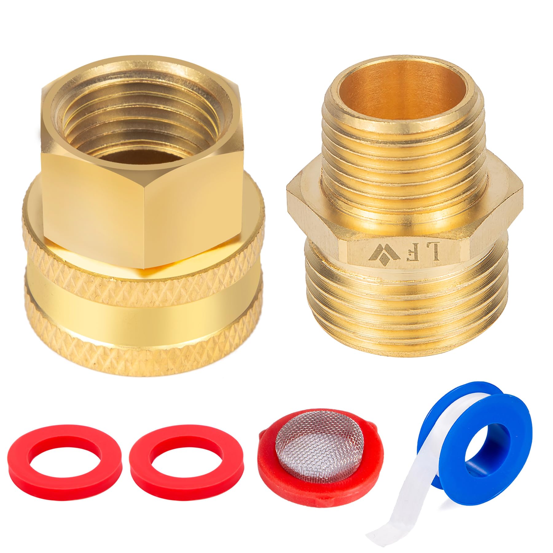 Breezliy Lead-Free Brass Garden Hose Adapter Threaded 1/2 Inch To 3/4 Inch Npt Fitting Connector,Quick Swivel Connector Male and Female Thread GHT 3/4"GHTx1/2"NPT Pipe With Washers&Teflon