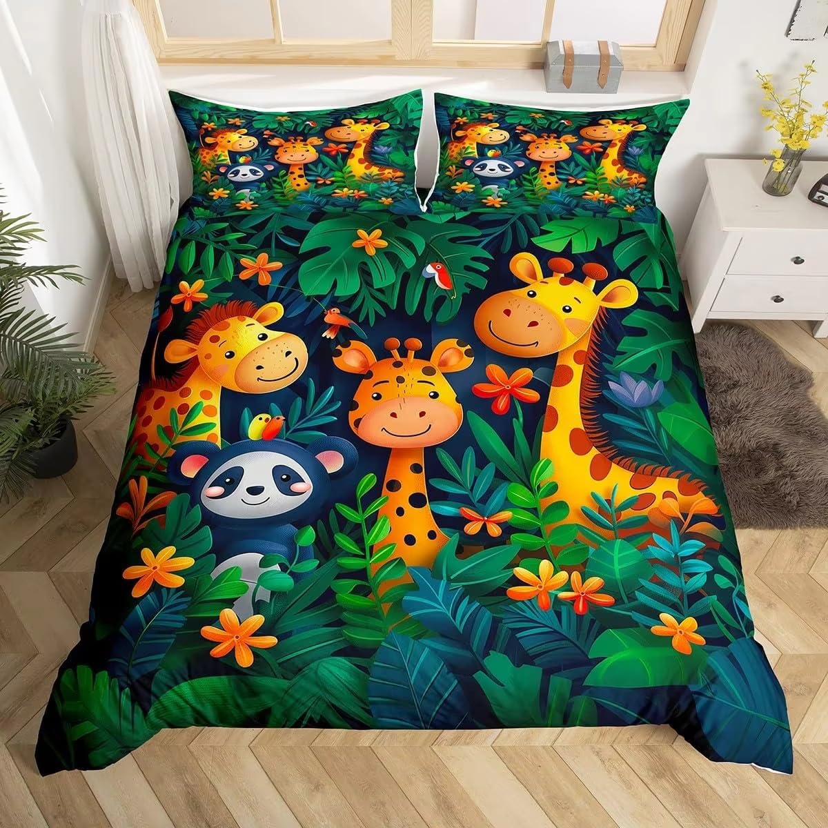 NDXRWDZR Double Duvet Cover Set Giraffe Duvet Cover with Zipper Closure Bedding for Aldults Kids Soft Hypoallergenic Microfiber Quilt Cover 200x200 cm + 2 Pillowcases 50x75 cm