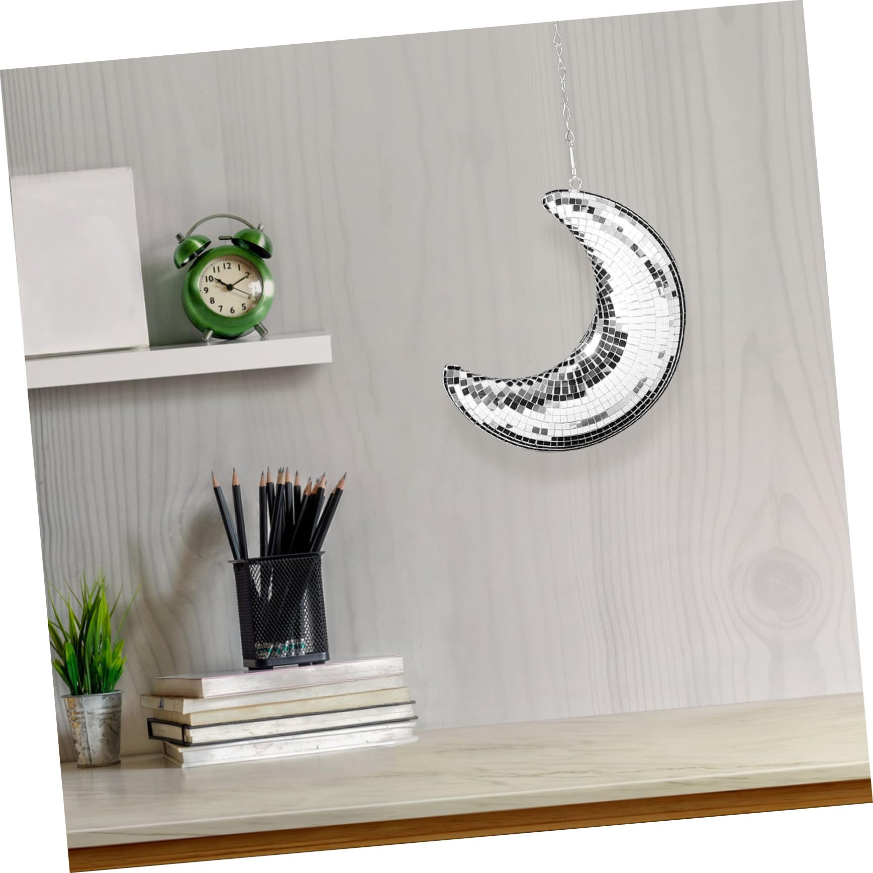 Alipis 4 Pièces Pendentif Lune Miroir Boules Disco Suspendues Décor Suspendu De Décor en Forme De Lune Boules à Facettes Décoration De Fête Décor De La Mousse Silver