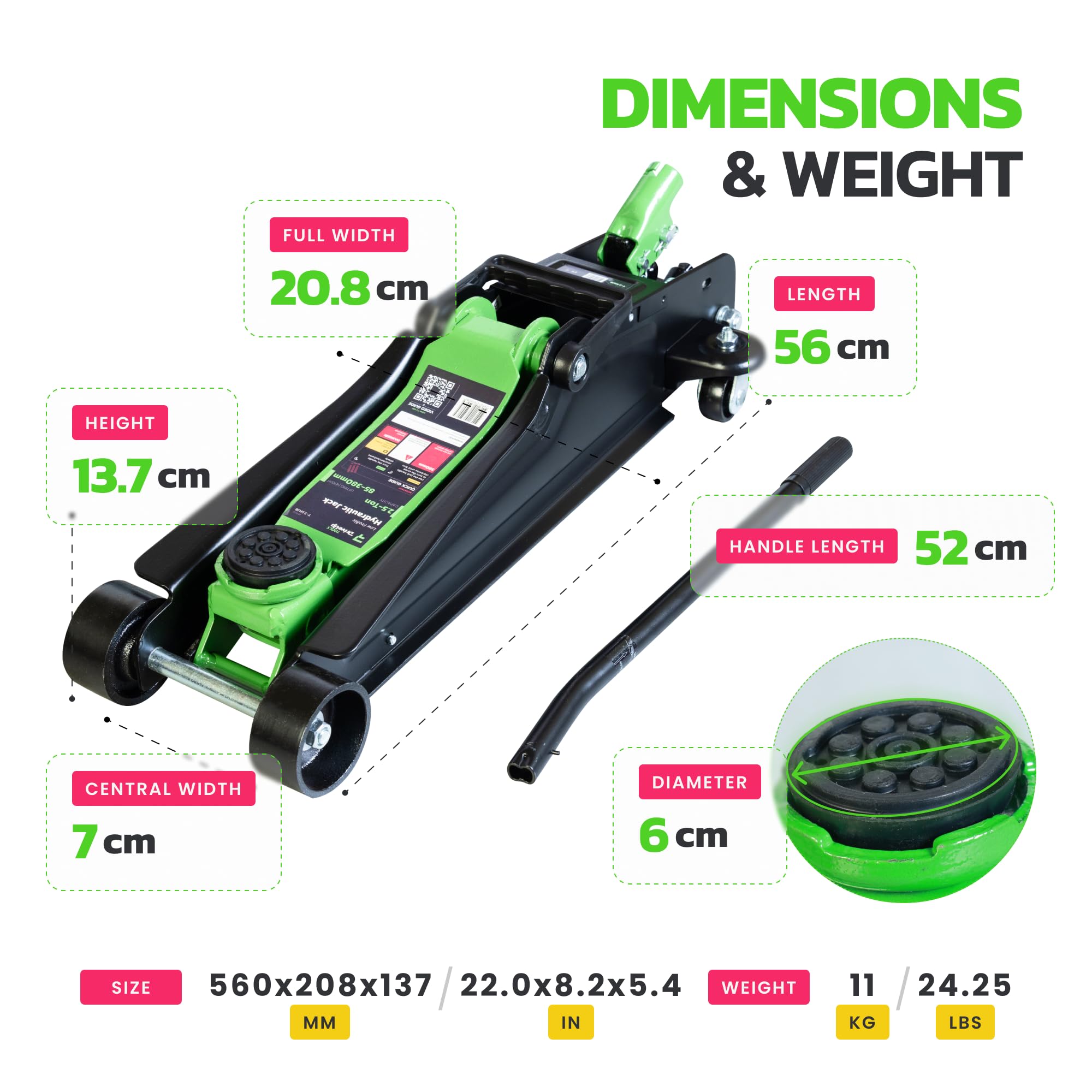 2,5-tonowy niskoprofilowy kompaktowy podnośnik hydrauliczny - zakres podnoszenia 8,5-38 cm - ciężki stalowy podnośnik samochodowy do samochodów osobowych i SUV-ów - niezawodne narzędzie