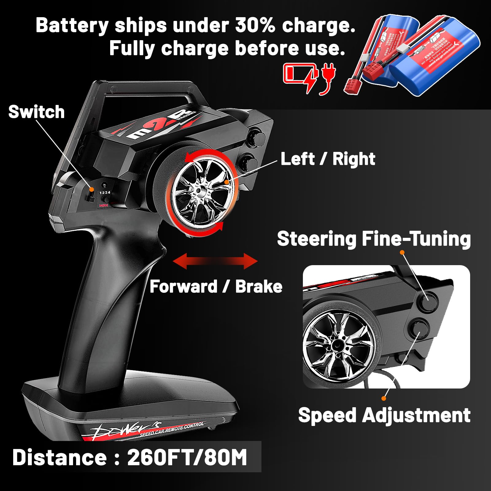 Ferngesteuertes Auto Erwachsene 1:16 RC Auto 4WD Offroad, 36 km/h High Speed RC Car All-Terrain Monstertruck Ferngesteuerter geländewagen mit 2.4GHz Fernsteuerung, Doppelter 7.4V 1500mAh Akku