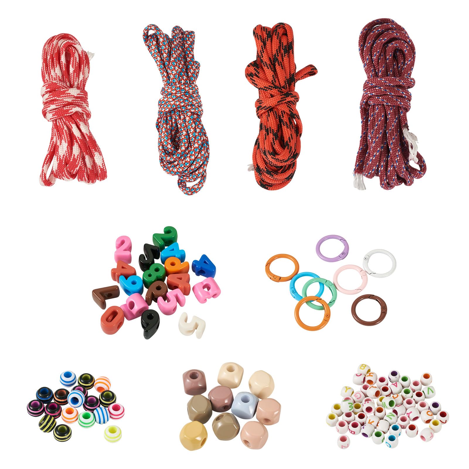 Craftora Letter Beads for Keychain Making Number Acrylic Beads Round Stripe European Bead with Ring Clasps Ropes for DIY Keyring Jewellery Making Kits