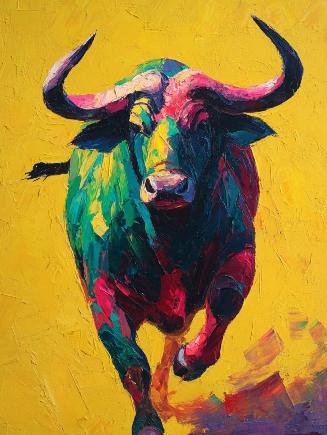 WANGWANGMIAO Paint by Numbers for Adults Colored Bull Charge Surface,DIY Painting by Numbers Kits on Canvas Hand Painted Artwork Gift Home Decoration 16x20inch，with Frame