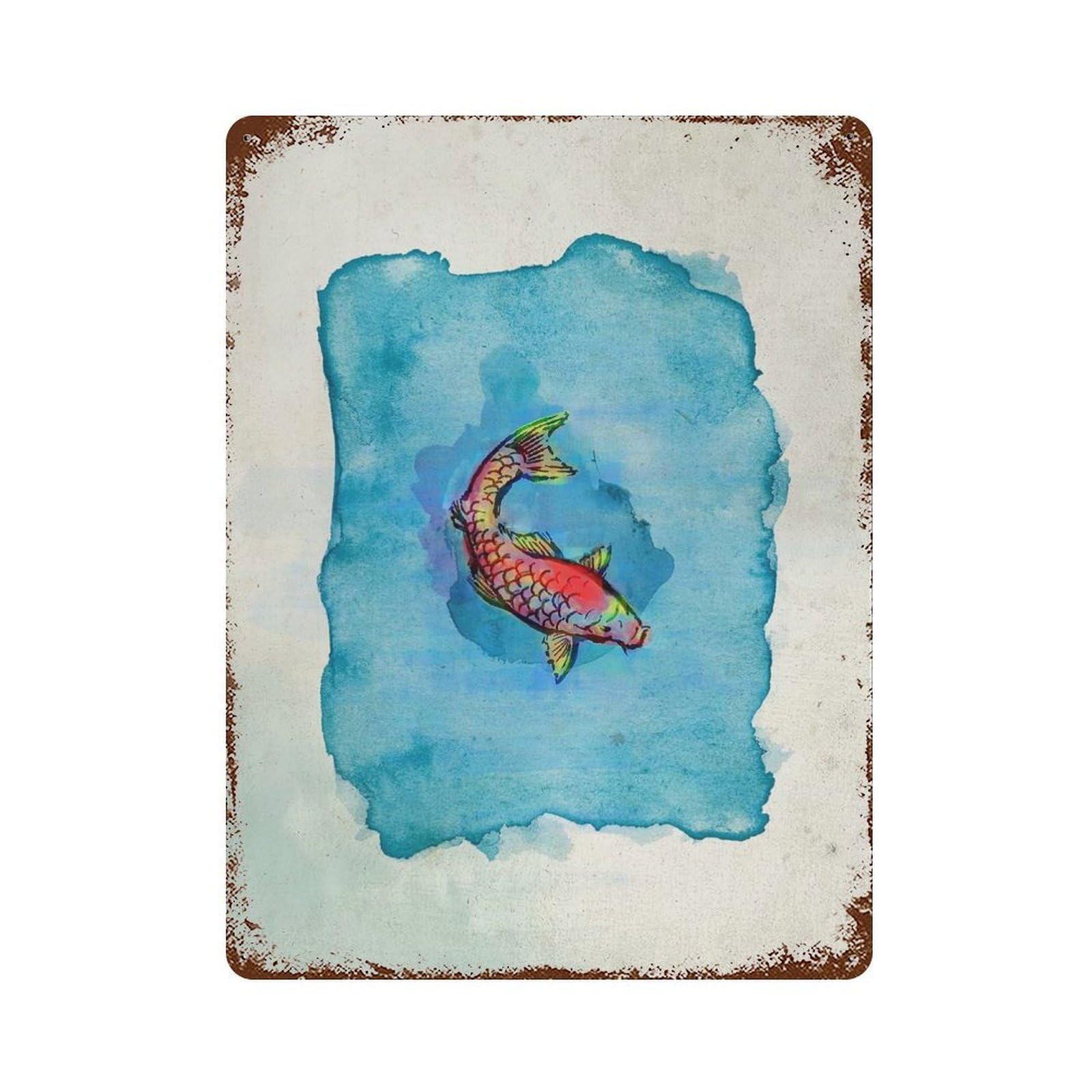 Vintage Rust Metal Sign Small Fish Small Pond 15.7"x11.8", Old School Wall Decor for Garage, Bar And Workshop Decor