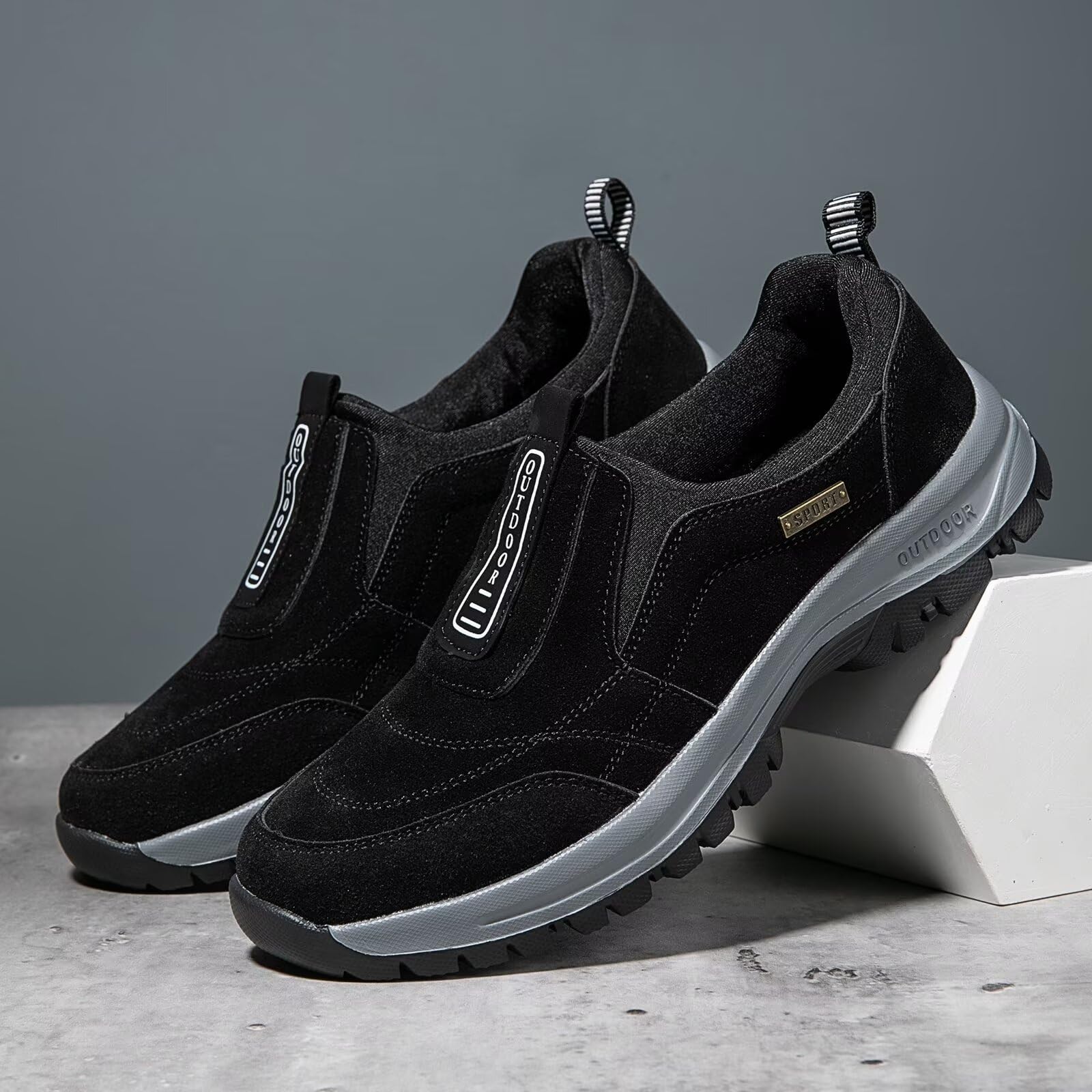 Chaussure de Marche Homme Orthopédiques sans Lacets Baskets de randonnée en Plein air Chaussures Antidérapant à Enfiler Baskets De Trekking
