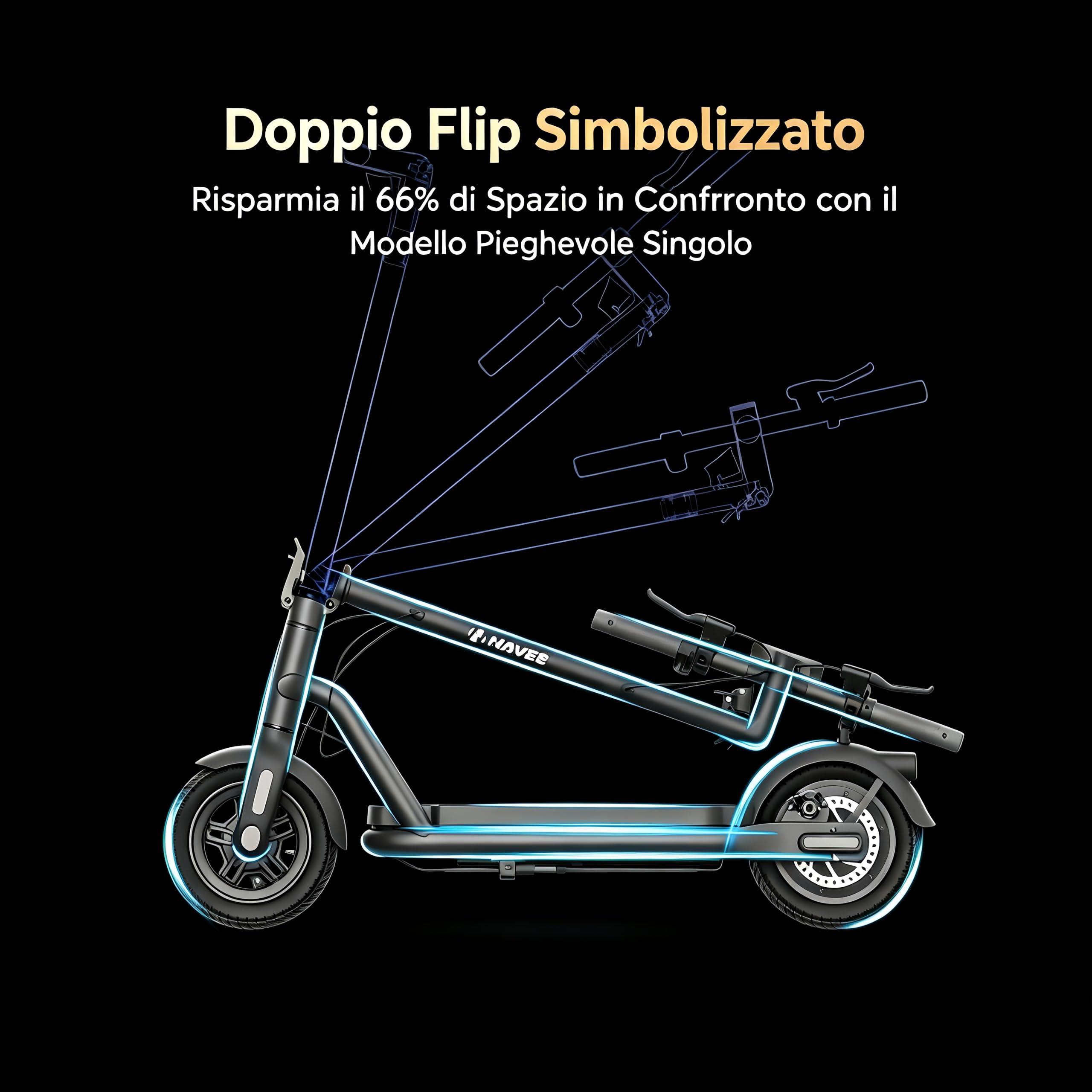 NAVEE N65i Monopattino Elettrico, Autonomia 65km, 3 Modalità di Guida, Pneumatici Tubeless 10,5", Pieghevole, IPX5, 24% Pendenza
