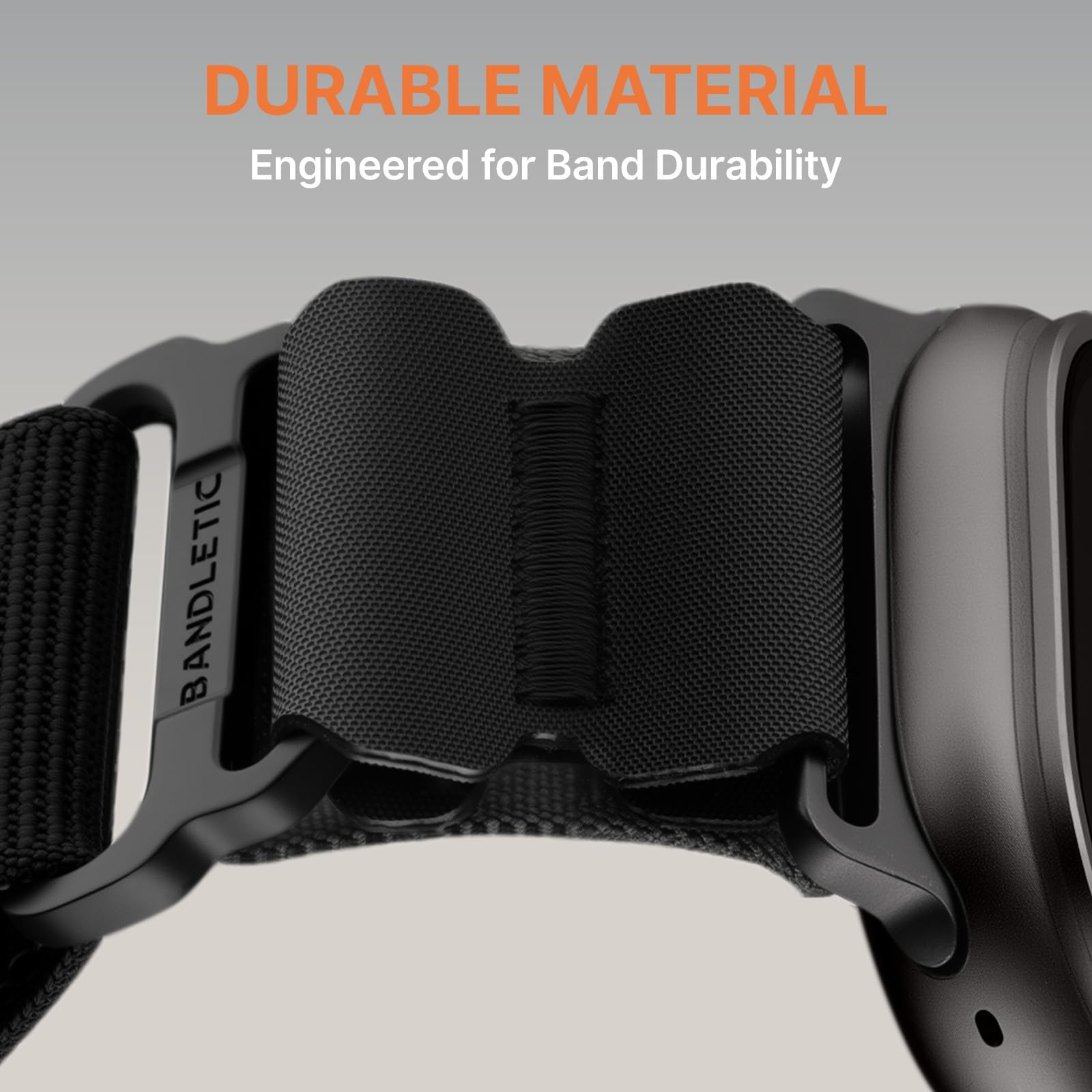 Bandletic Nylon Straps Compatible with Apple Watch Ultra 3/2/1 49mm - Soft Sport Loop Replacement Strap for iWatch Series 11/10 46mm, 9/8/7 45mm, SE3/SE2/SE/6/5/4 44mm, 3/2/1 42mm, Black — view 3