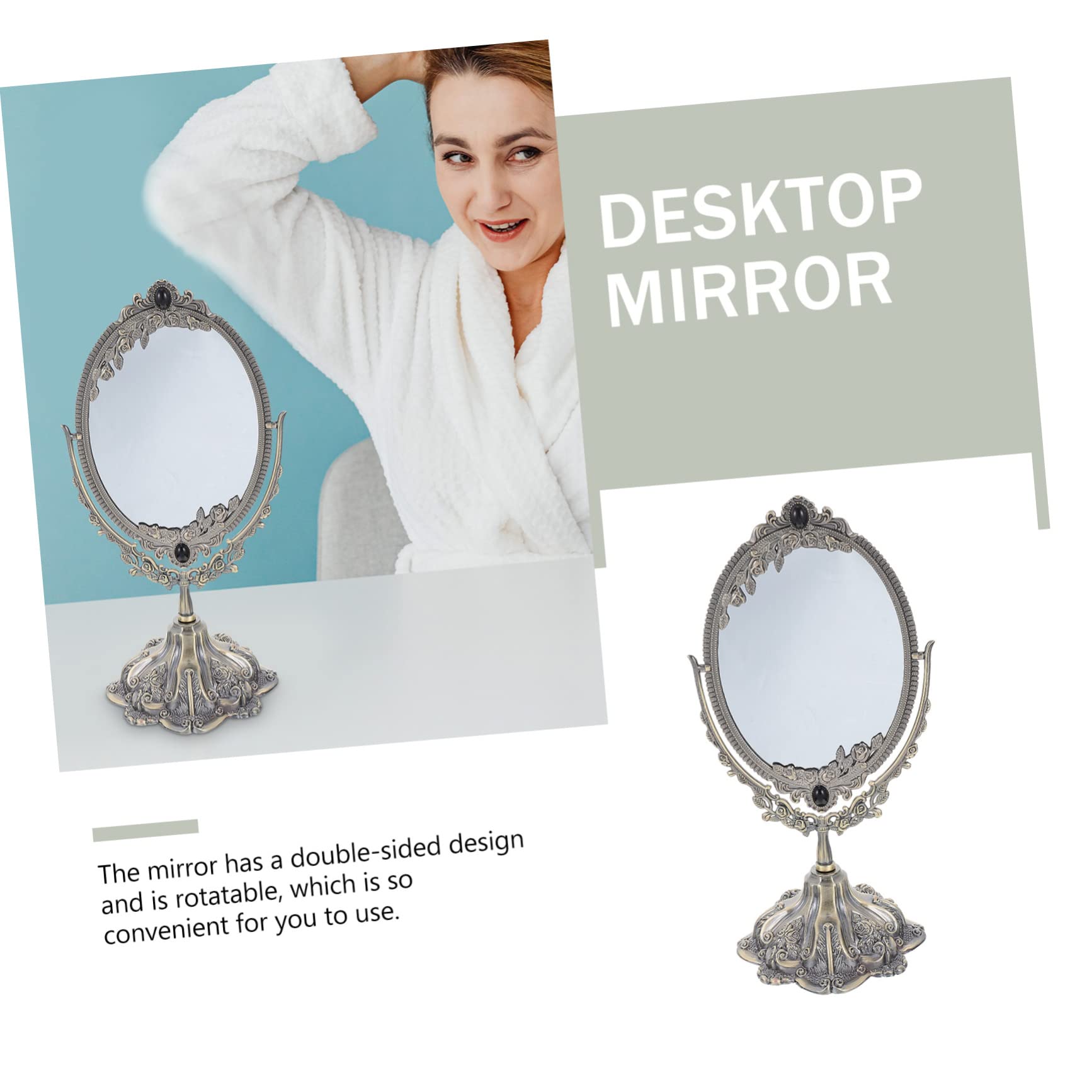 Doppelseitiger Vintage Schminkspiegel aus Zinklegierung für Frauen | Drehbar, Flacher Standfuß, Europäischer Stil, Hochauflösende Sicht, Geeignet für Make Up und Hochzeit