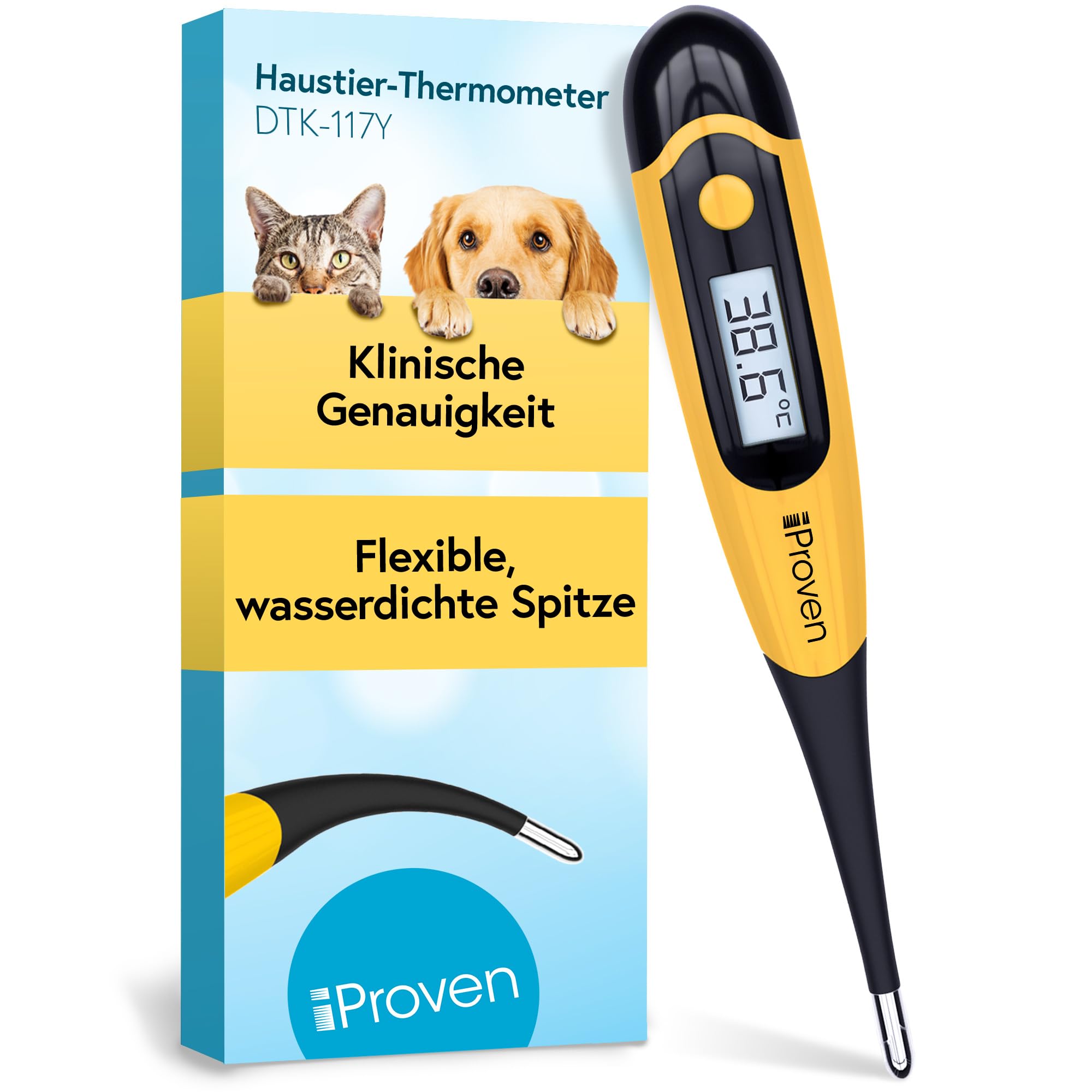 iProven Fieberthermometer Hund, Katze & Pferd – Präzises Hunde Fieberthermometer, genauen Fiebermessung, flexibler Spitze, wasserdicht, schnelle Messung 20 Sekunden, für Wurf und Tierarztbedarf