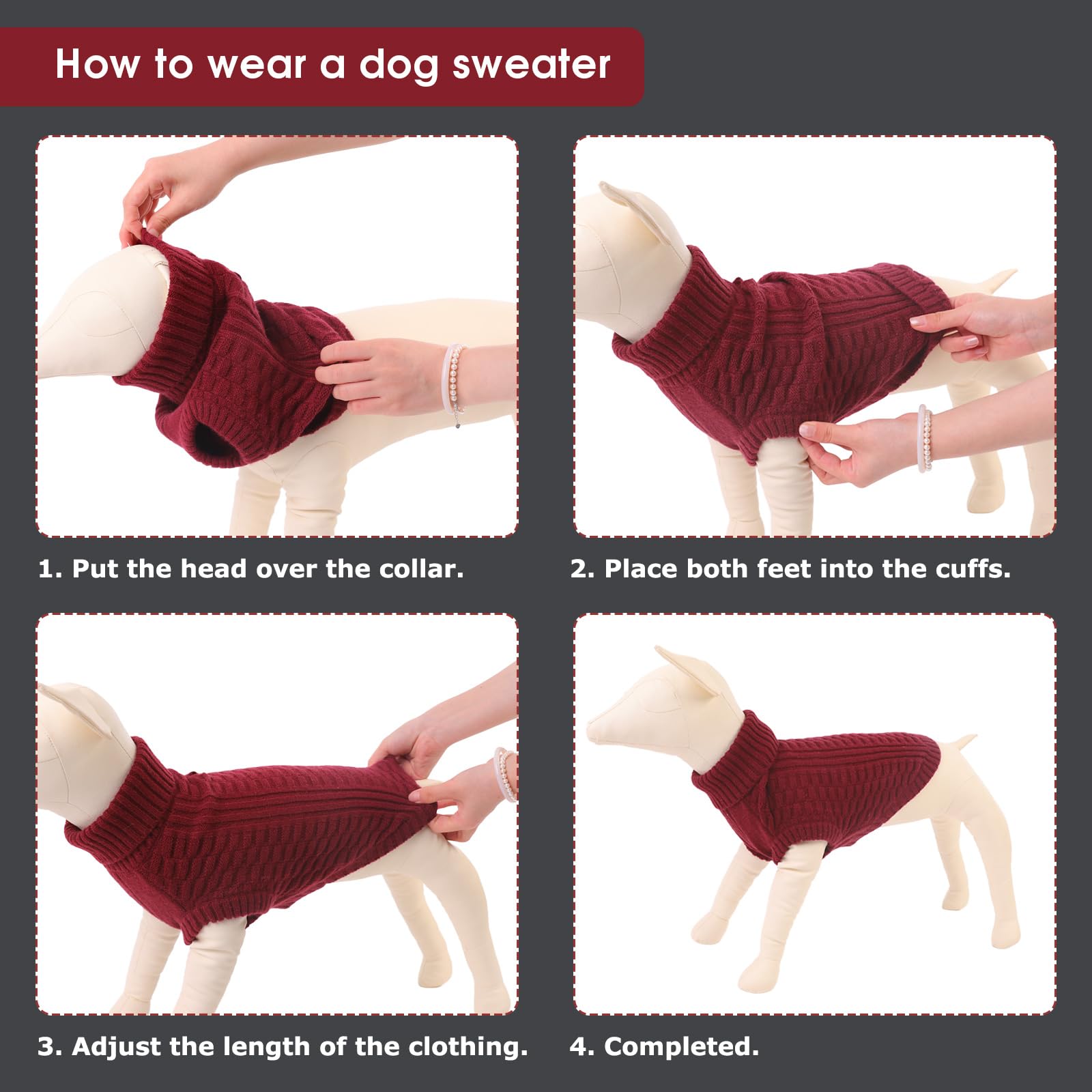 CITÉTOILE Suéter para Perro - Jersey de Invierno con Diseño de Punto, Cálido y Cómodo con Agujero para Correa - Abrigo Canino para Razas Pequeñas y Medianas, Rojo, S